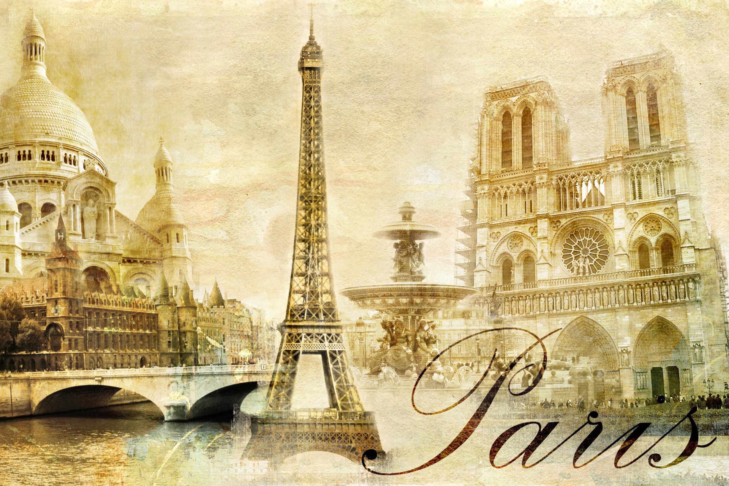 Обои Paris, Sacre Coeur, Cathedrale Notre Dame 2880x1920