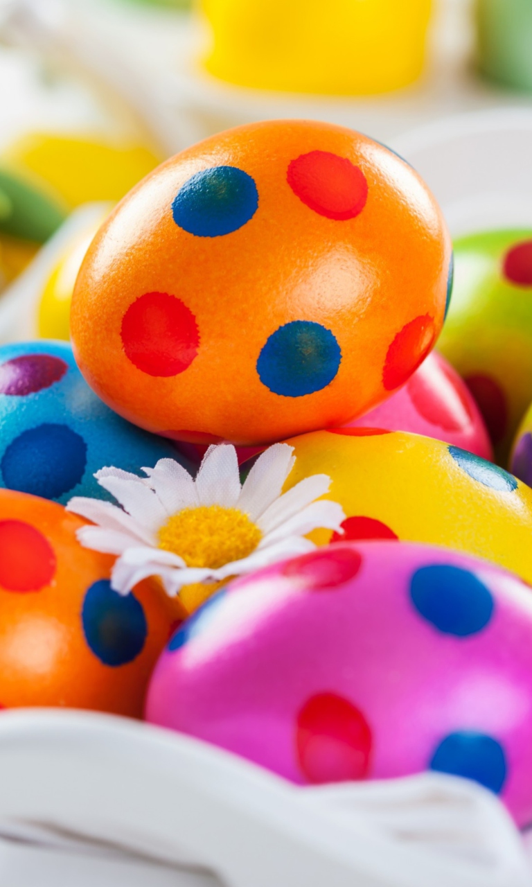 Обои Colorful Polka Dot Easter Eggs 768x1280