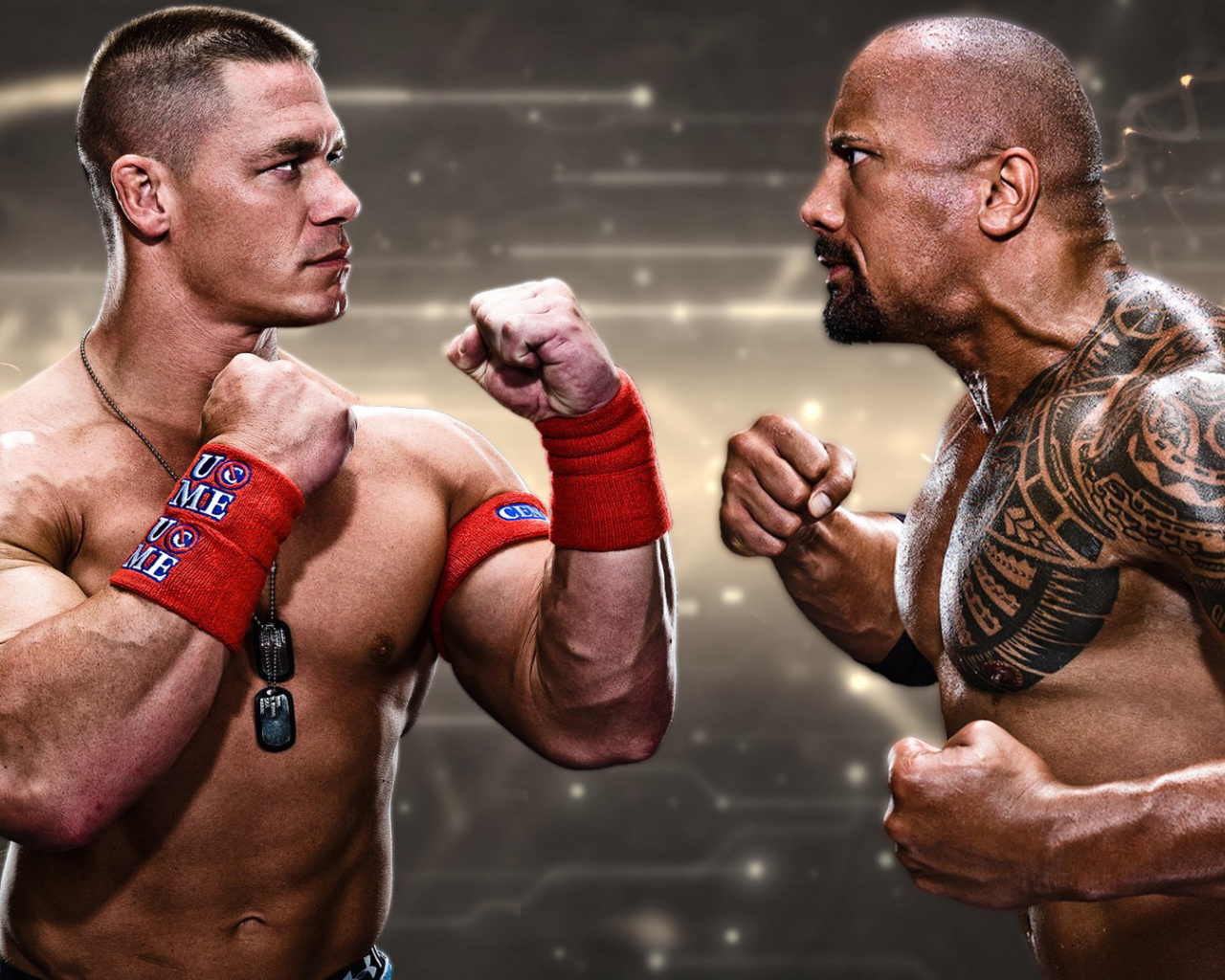 Обои The Rock vs John Cena 1280x1024