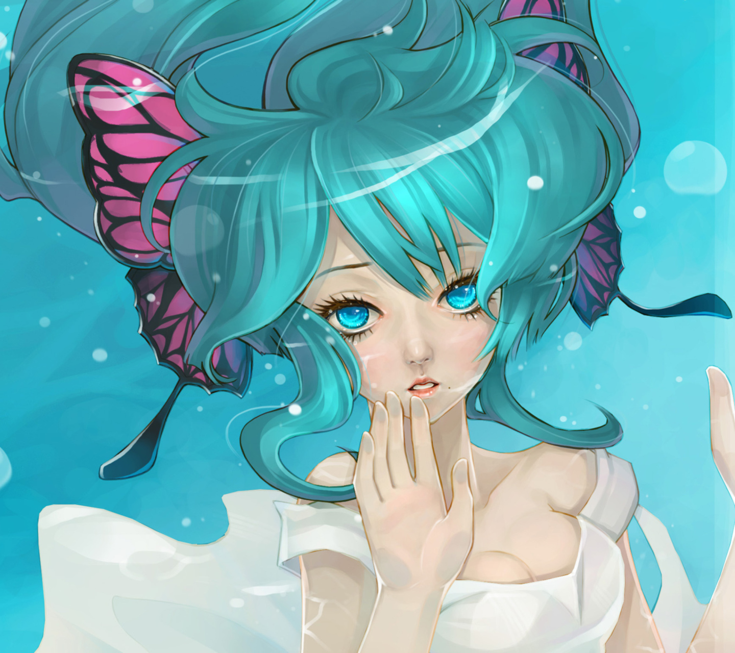 Anime Art - Girl With Blue Eyes Underwater wallpaper 1440x1280