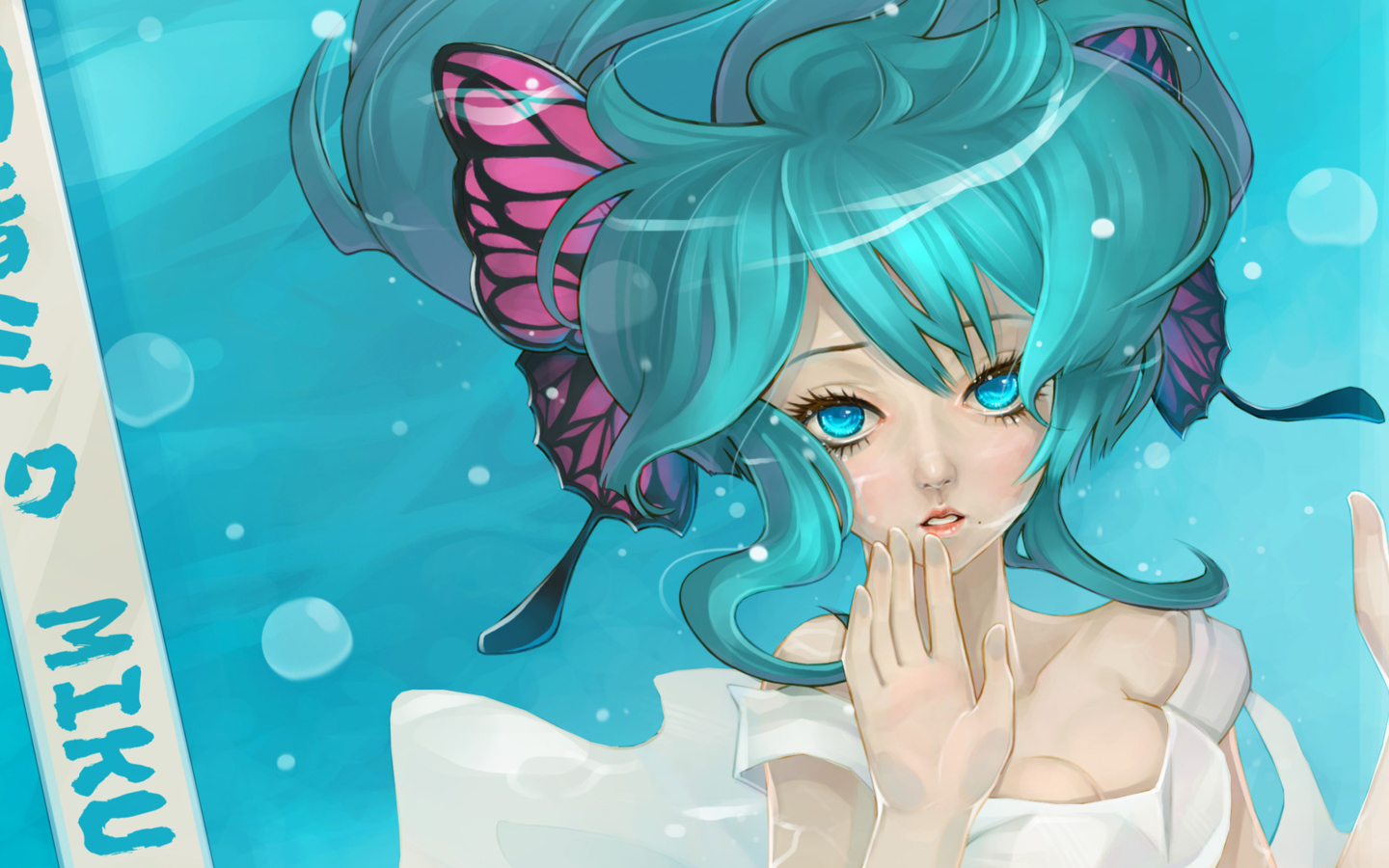 Anime Art - Girl With Blue Eyes Underwater wallpaper 1440x900