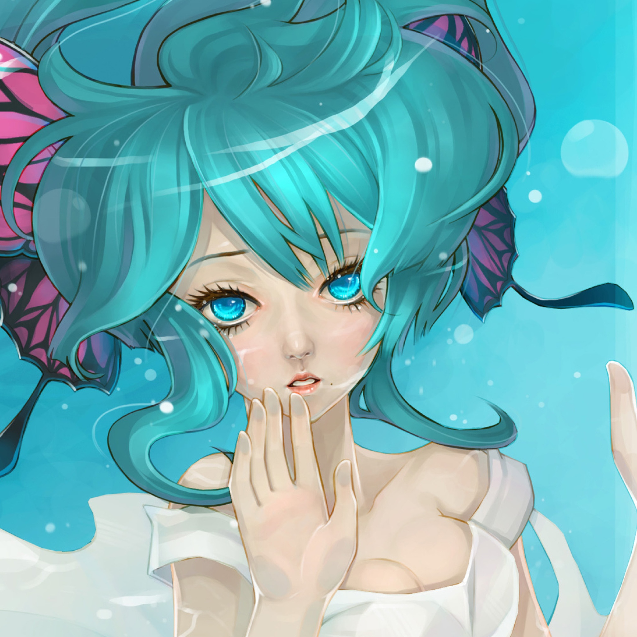Das Anime Art - Girl With Blue Eyes Underwater Wallpaper 2048x2048