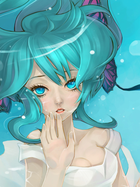 Sfondi Anime Art - Girl With Blue Eyes Underwater 480x640