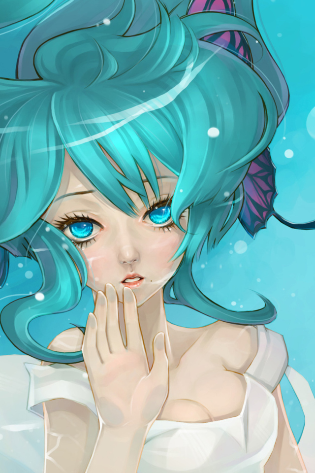 Das Anime Art - Girl With Blue Eyes Underwater Wallpaper 640x960