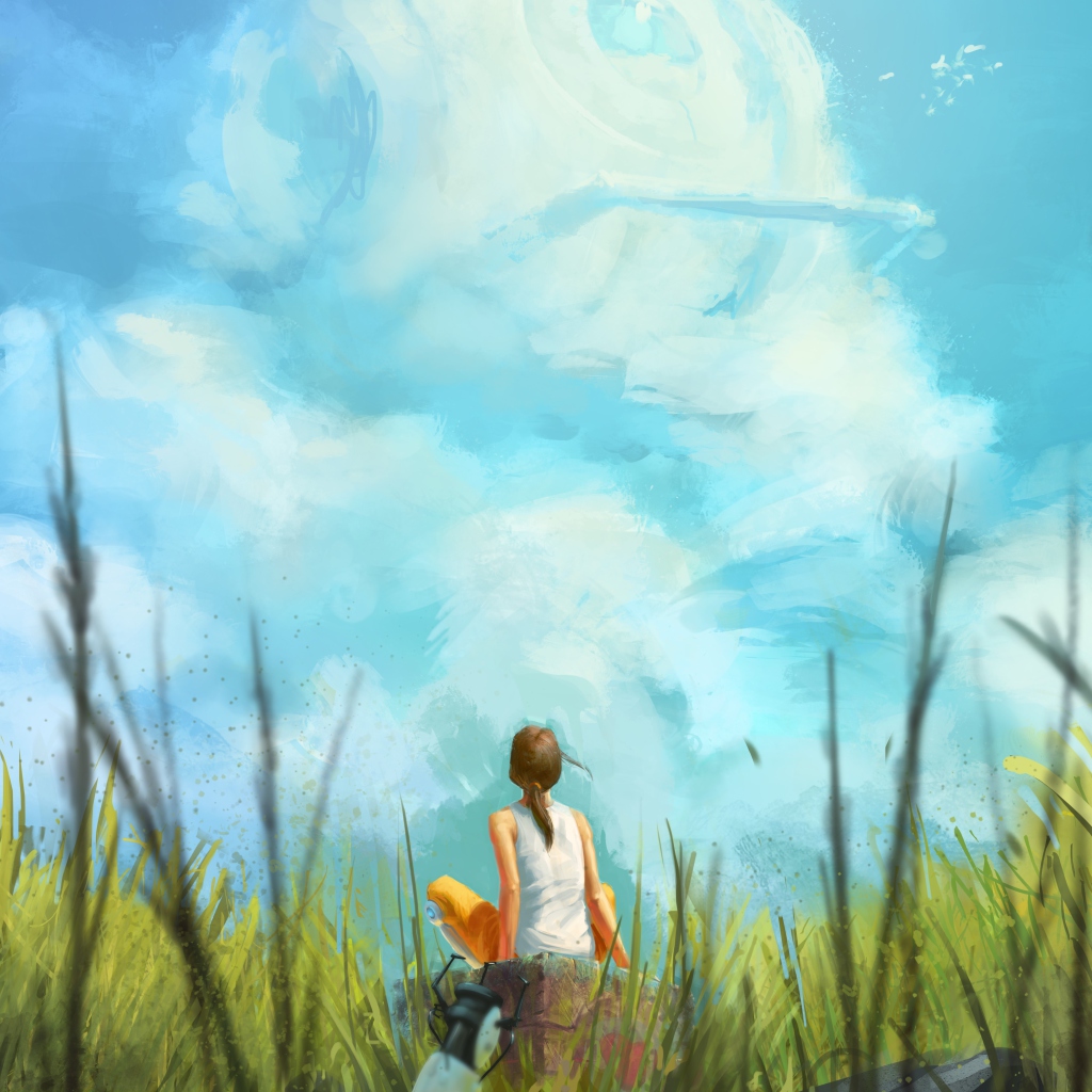 Screenshot №1 pro téma Painting Of Girl, Green Field And Blue Sky 1024x1024