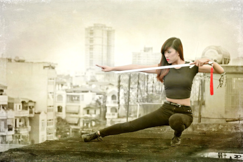 Japanese girl warrior wallpaper 480x320