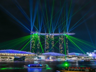 Laser show near Marina Bay Sands Hotel in Singapore wallpaper 320x240
