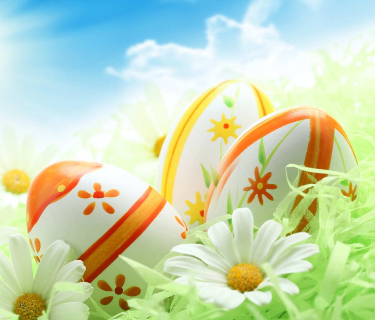 Screenshot №1 pro téma Easter Eggs And Daisies 1200x1024