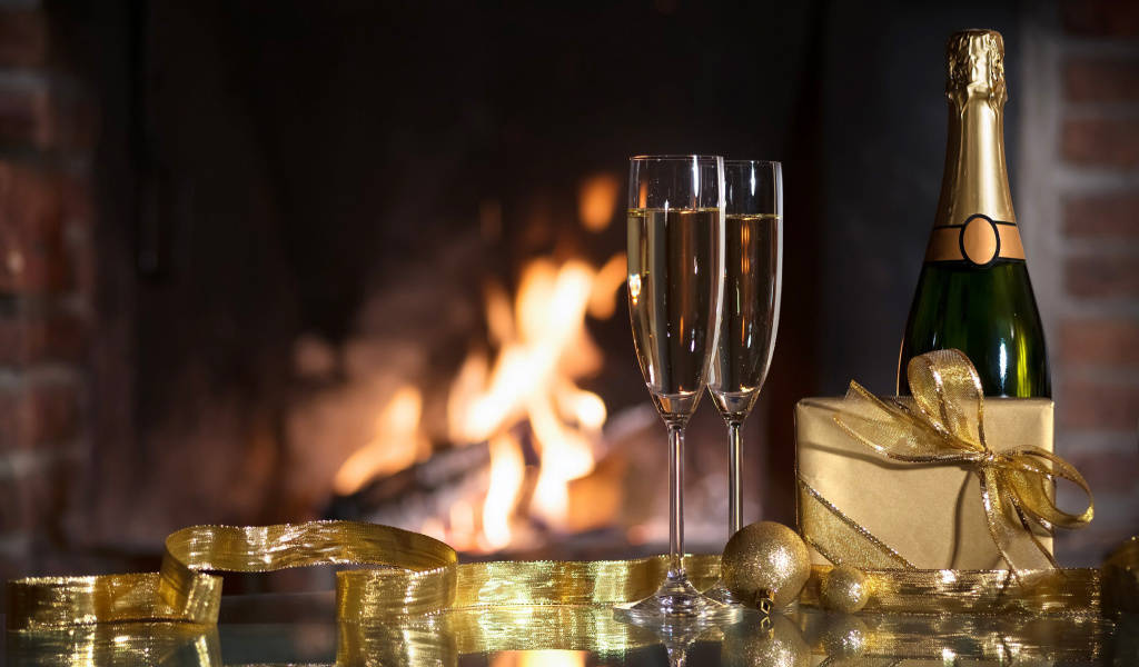 Champagne and Fireplace wallpaper 1024x600
