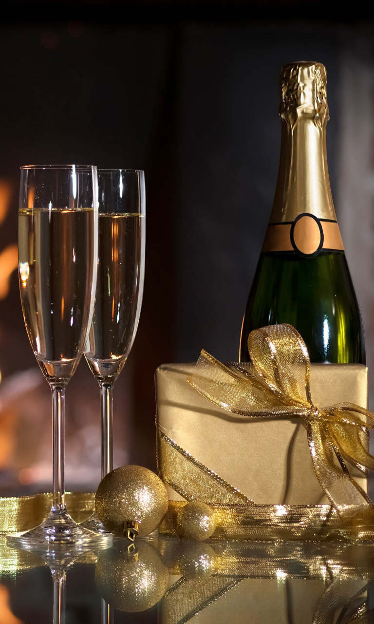 Champagne and Fireplace wallpaper 768x1280