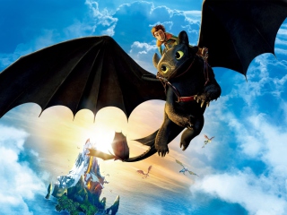 Hiccup Riding Toothless wallpaper 320x240