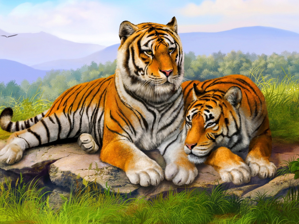 Fondo de pantalla Tiger Family 1024x768