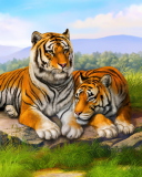 Fondo de pantalla Tiger Family 128x160