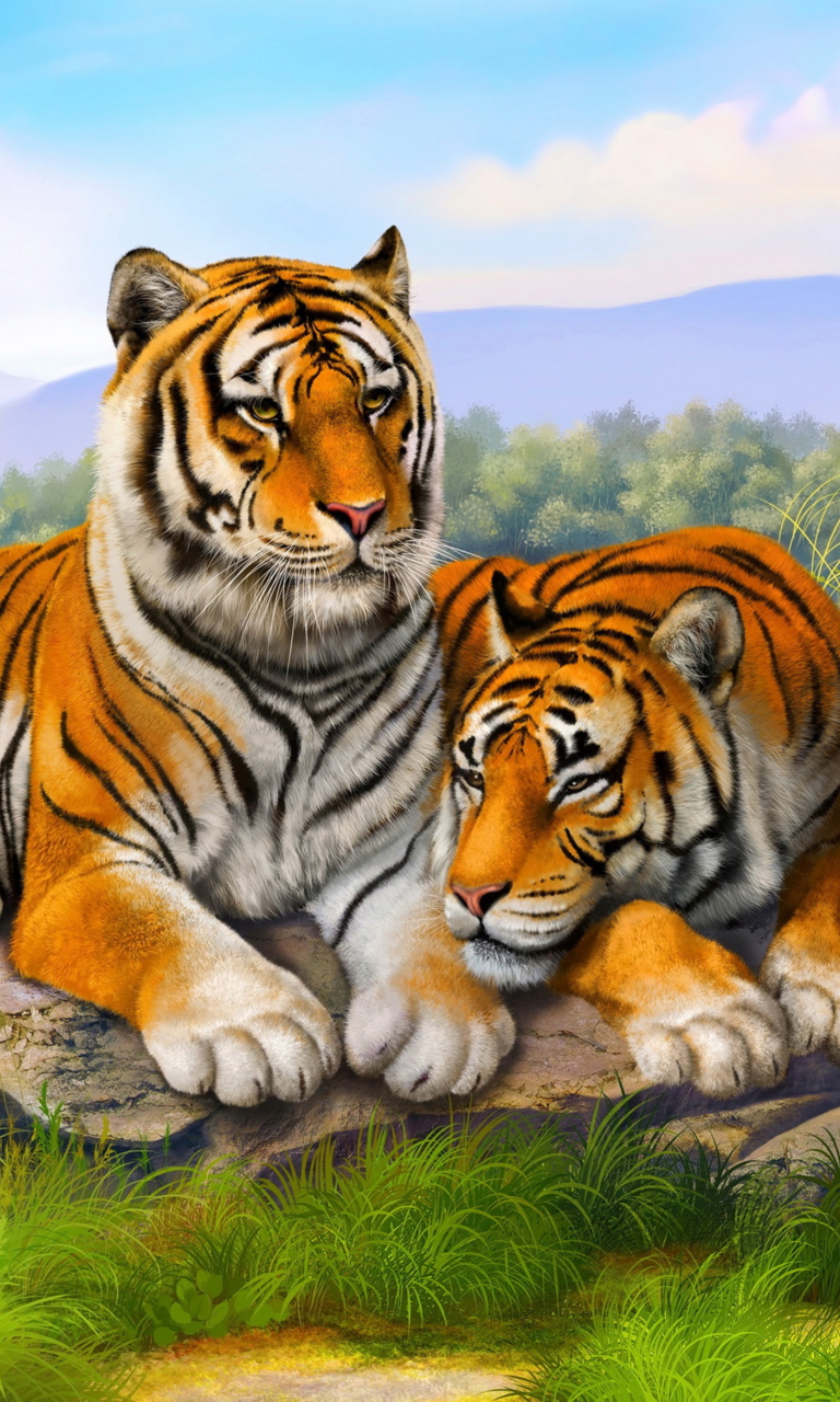 Обои Tiger Family 768x1280