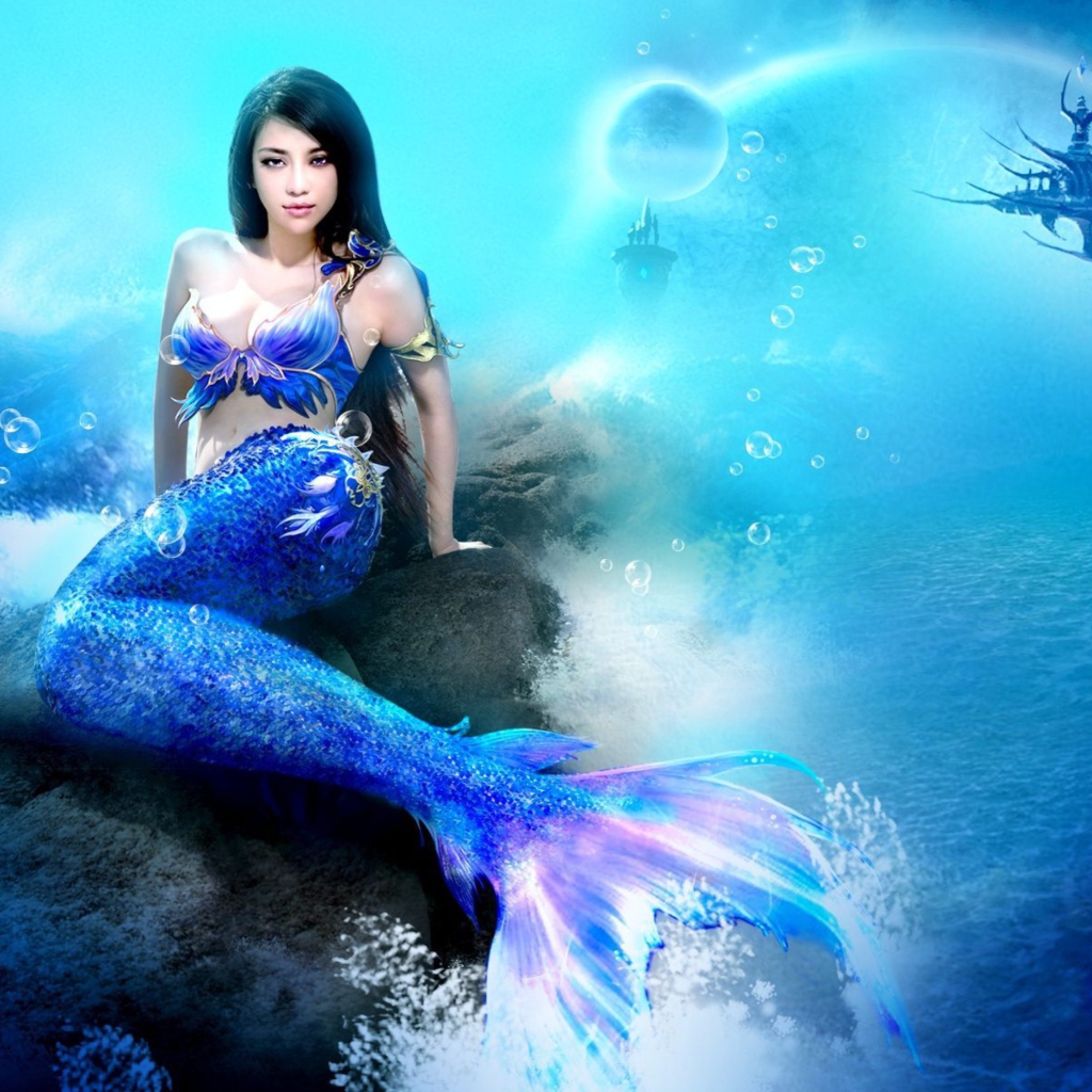 Misterious Blue Mermaid wallpaper 1024x1024
