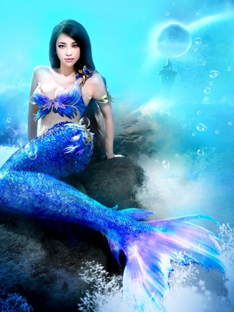 Misterious Blue Mermaid wallpaper 480x640
