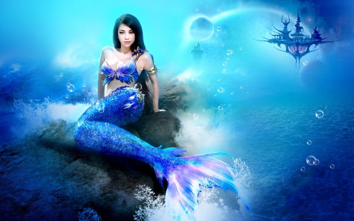 Misterious Blue Mermaid wallpaper