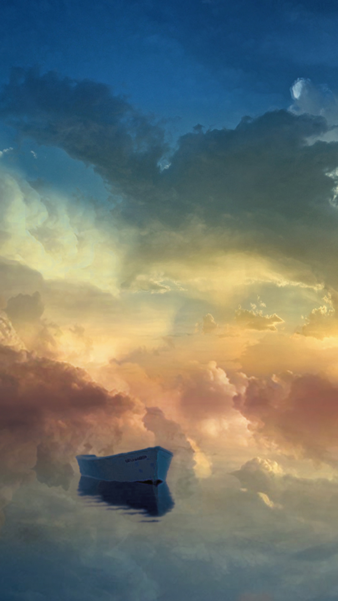 Обои Boat In Sky Ocean Painting 1080x1920