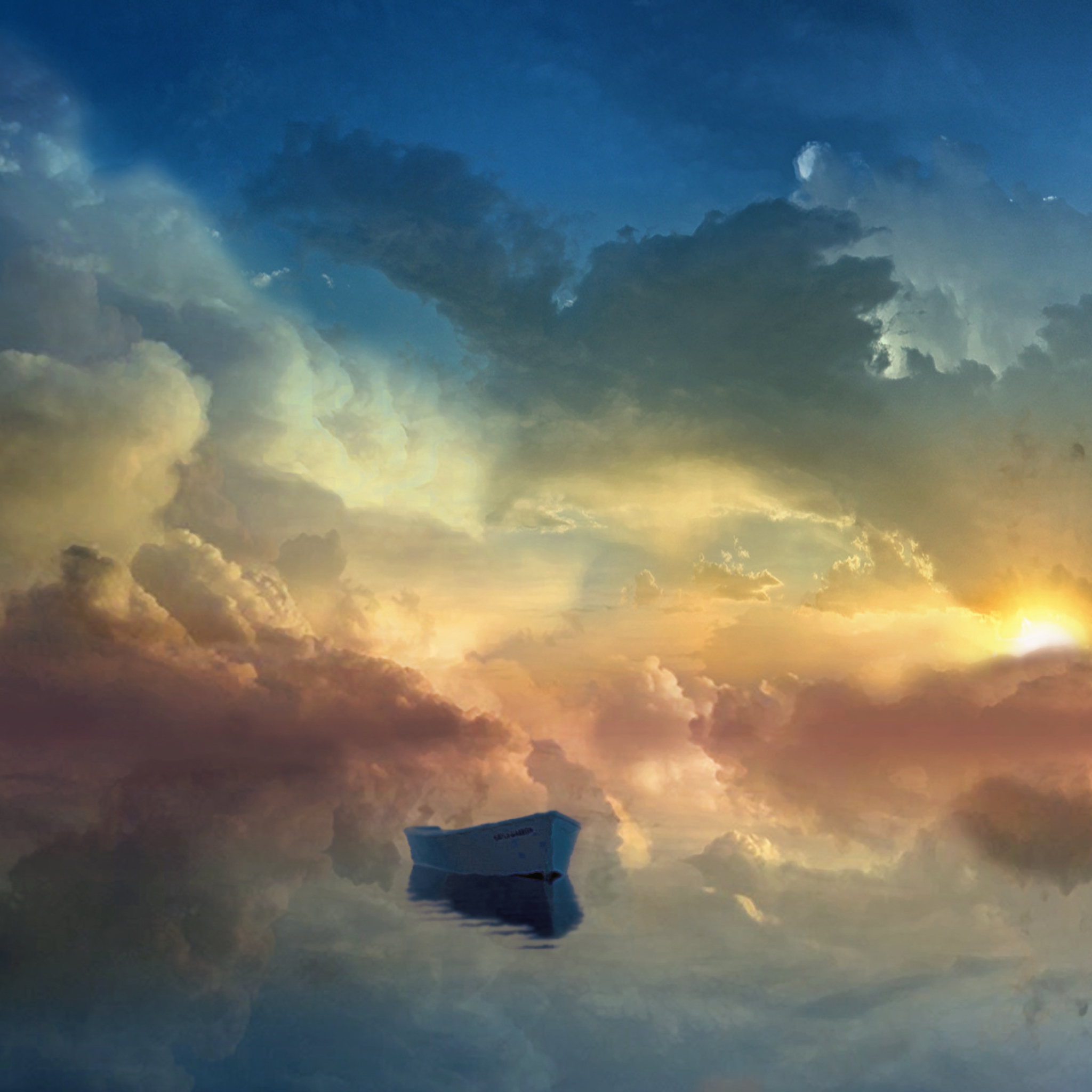Das Boat In Sky Ocean Painting Wallpaper 2048x2048