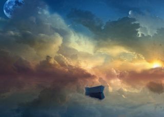 Boat In Sky Ocean Painting - Obrázkek zdarma 