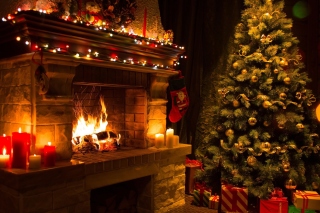 Christmas Tree Fireplace papel de parede para celular 