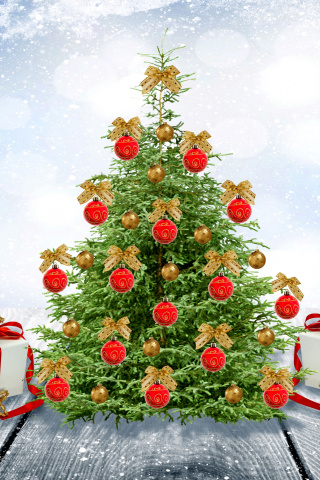 Das New Year Tree with Snow Wallpaper 320x480