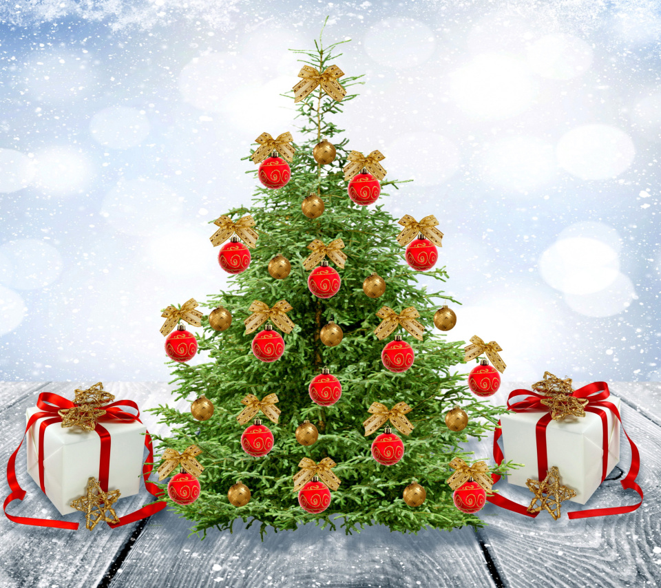 New Year Tree with Snow wallpaper 960x854