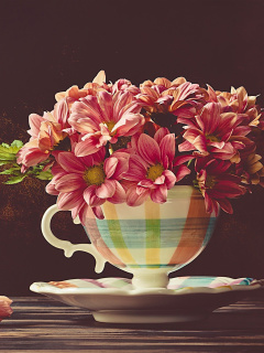 Chrysanthemums in ingenious vase wallpaper 240x320