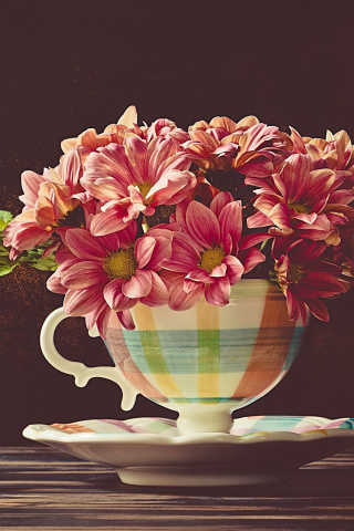 Das Chrysanthemums in ingenious vase Wallpaper 320x480