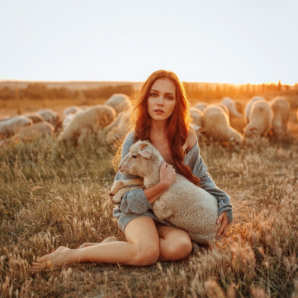 Girl with Sheep wallpaper 1024x1024