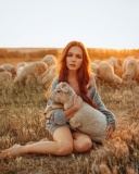 Das Girl with Sheep Wallpaper 128x160