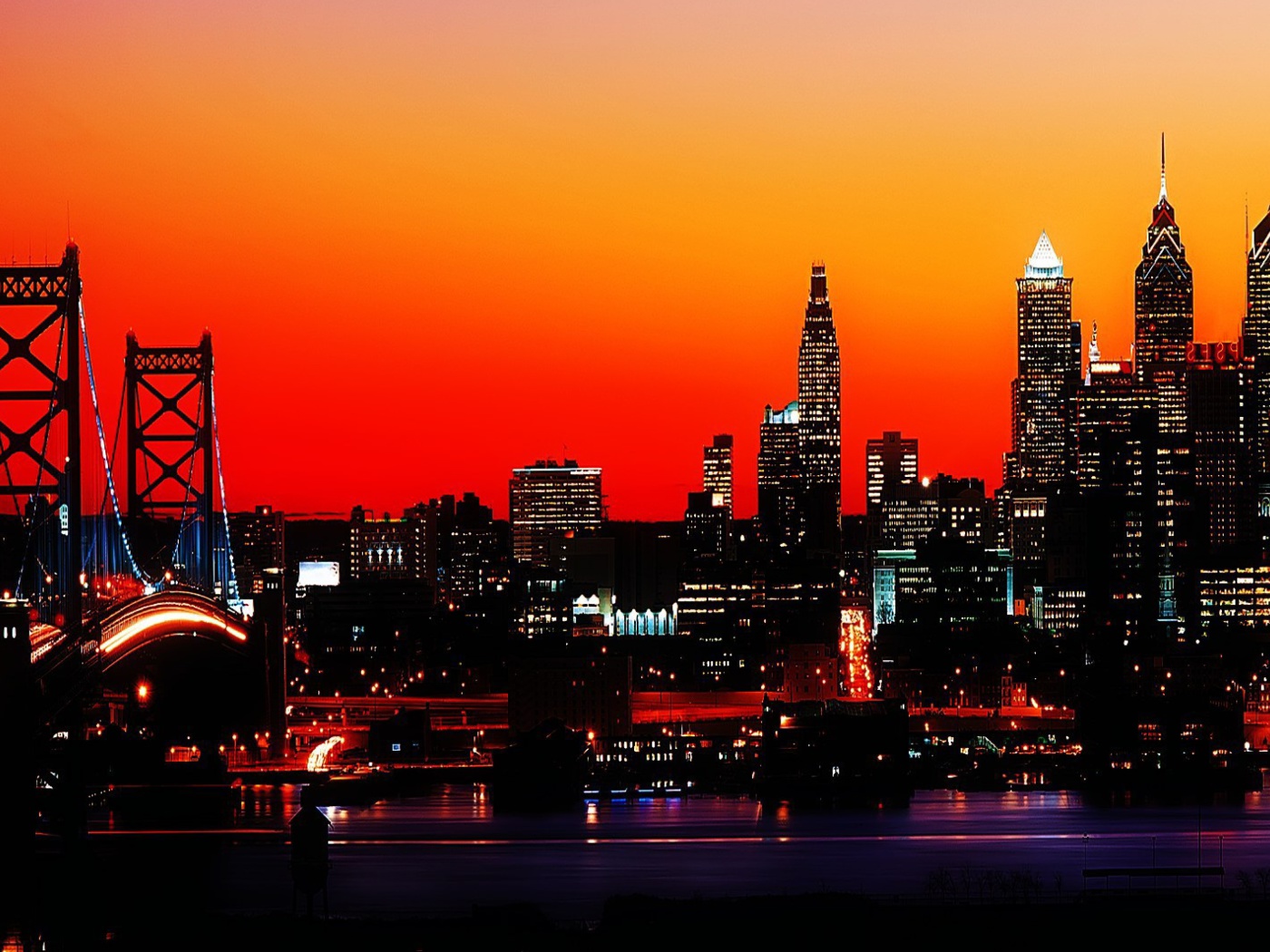 Обои Philadelphia City Night Skyline 1400x1050