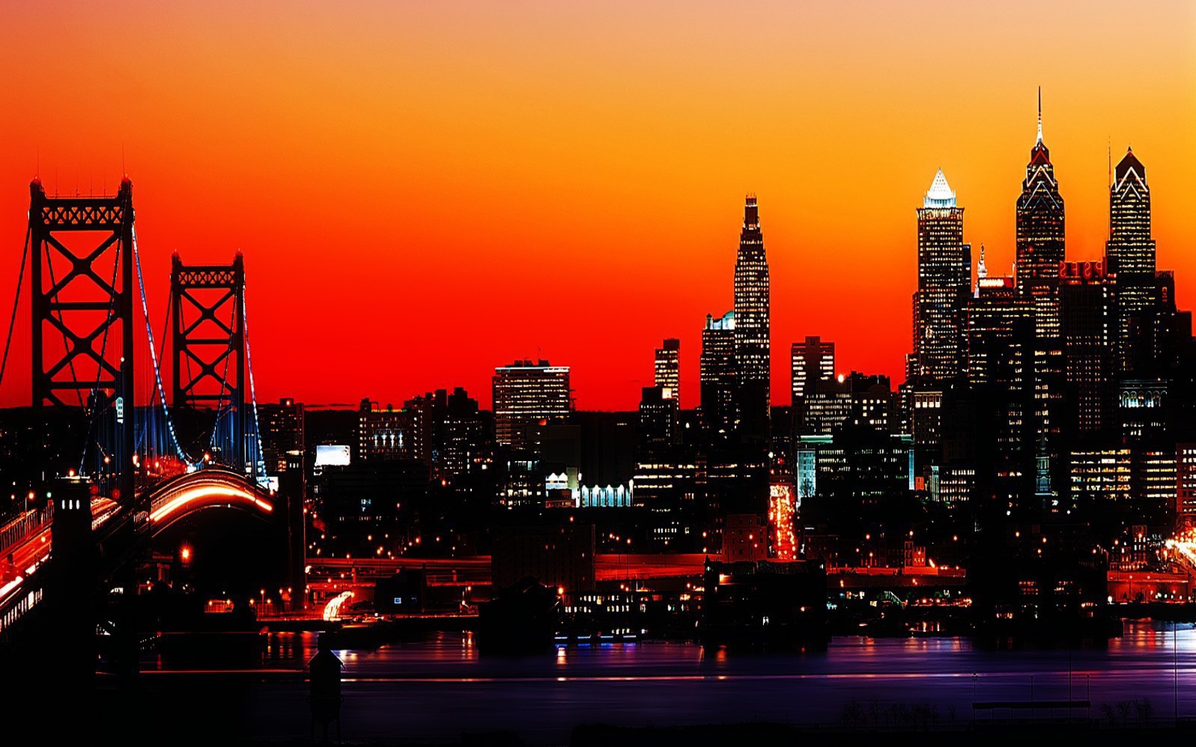 Philadelphia City Night Skyline screenshot #1 1680x1050