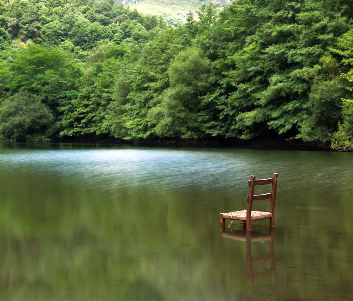 Обои Chair In Middle Of Pieceful Lake 1200x1024