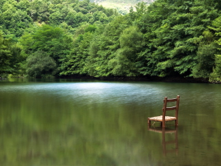 Обои Chair In Middle Of Pieceful Lake 320x240