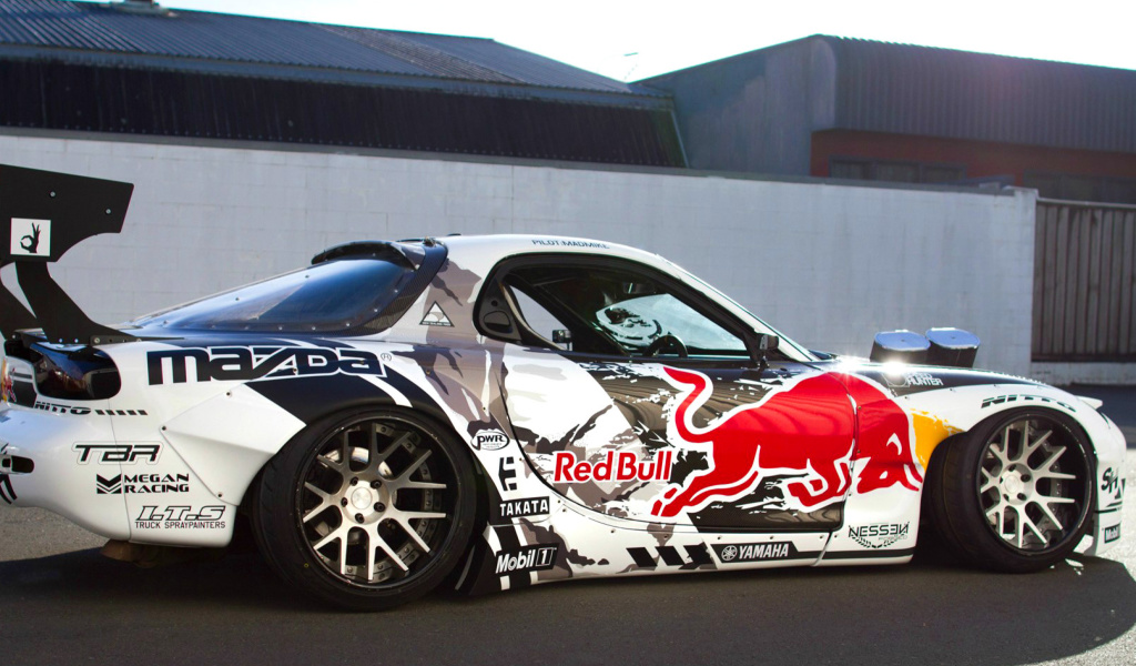 Das Mad Mike RedBull RX7 Drifting Wallpaper 1024x600