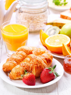 Fondo de pantalla Breakfast with croissants and fruit 240x320