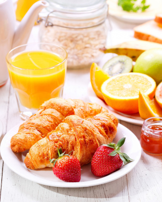 Breakfast with croissants and fruit Wallpaper for Nokia Asha 305