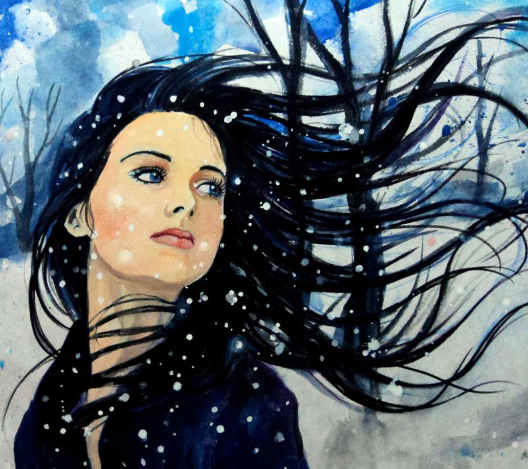 Screenshot №1 pro téma Winter Girl Painting 1080x960