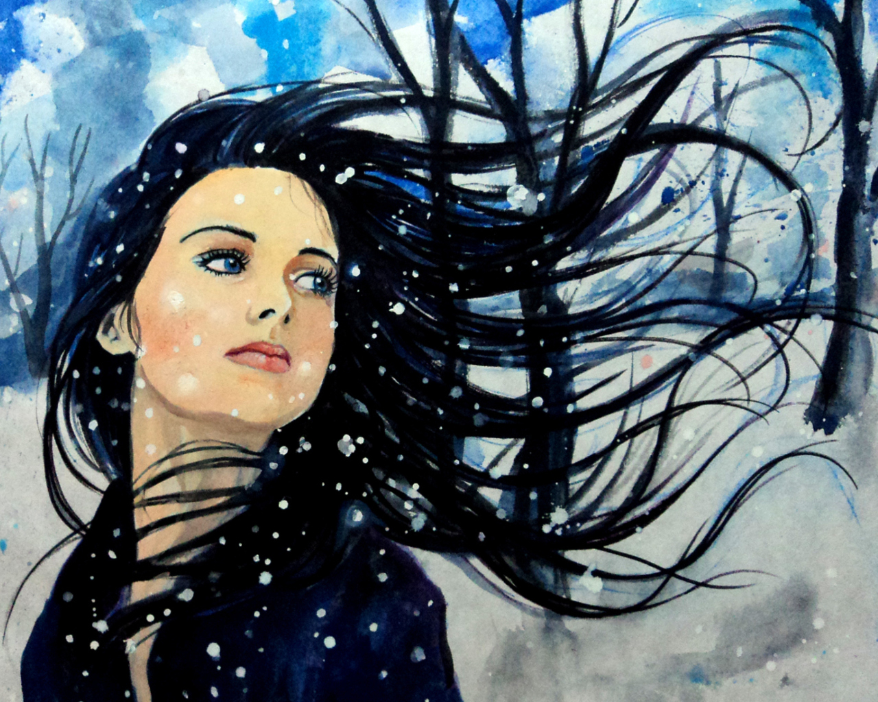 Sfondi Winter Girl Painting 1280x1024
