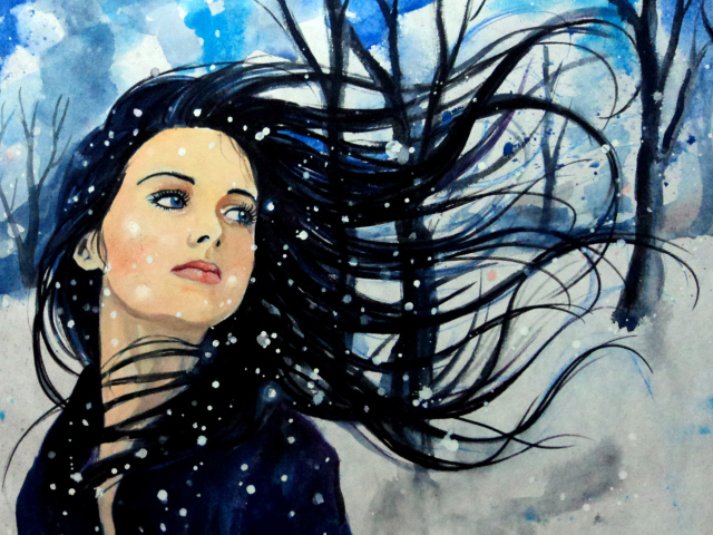 Screenshot №1 pro téma Winter Girl Painting 640x480