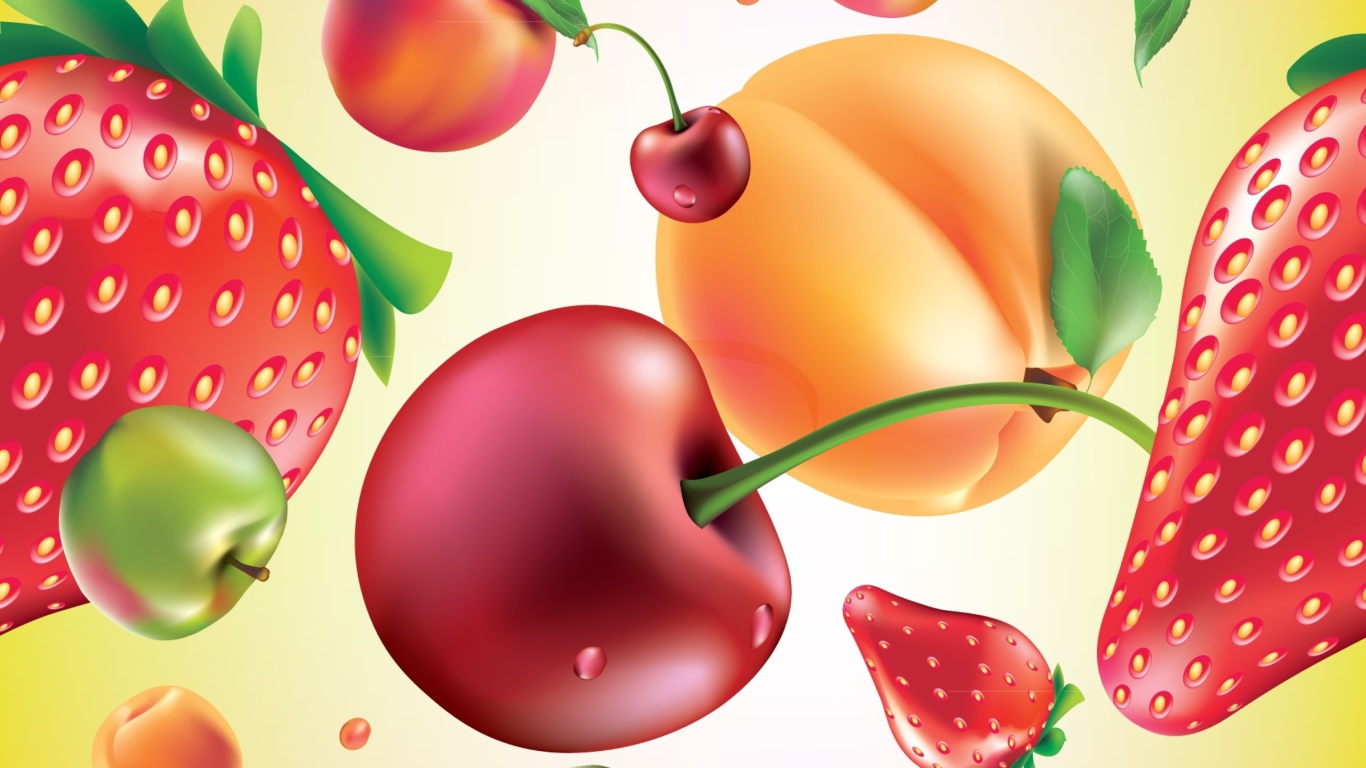 Drawn Fruit and Berries wallpaper 1366x768