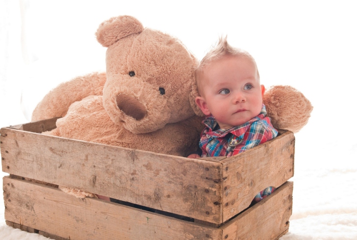 Обои Baby Boy With Teddy Bear