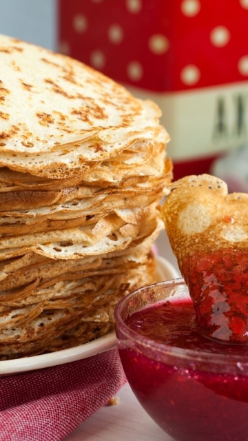 Russian pancakes with jam wallpaper 360x640