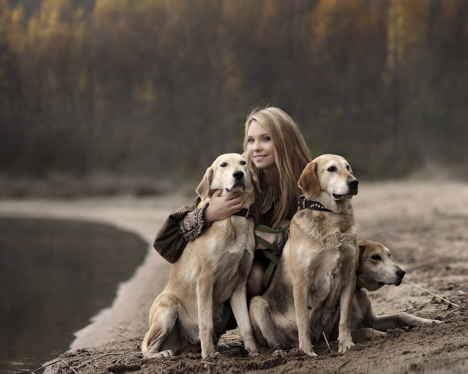 Girl With Dogs wallpaper 1600x1280