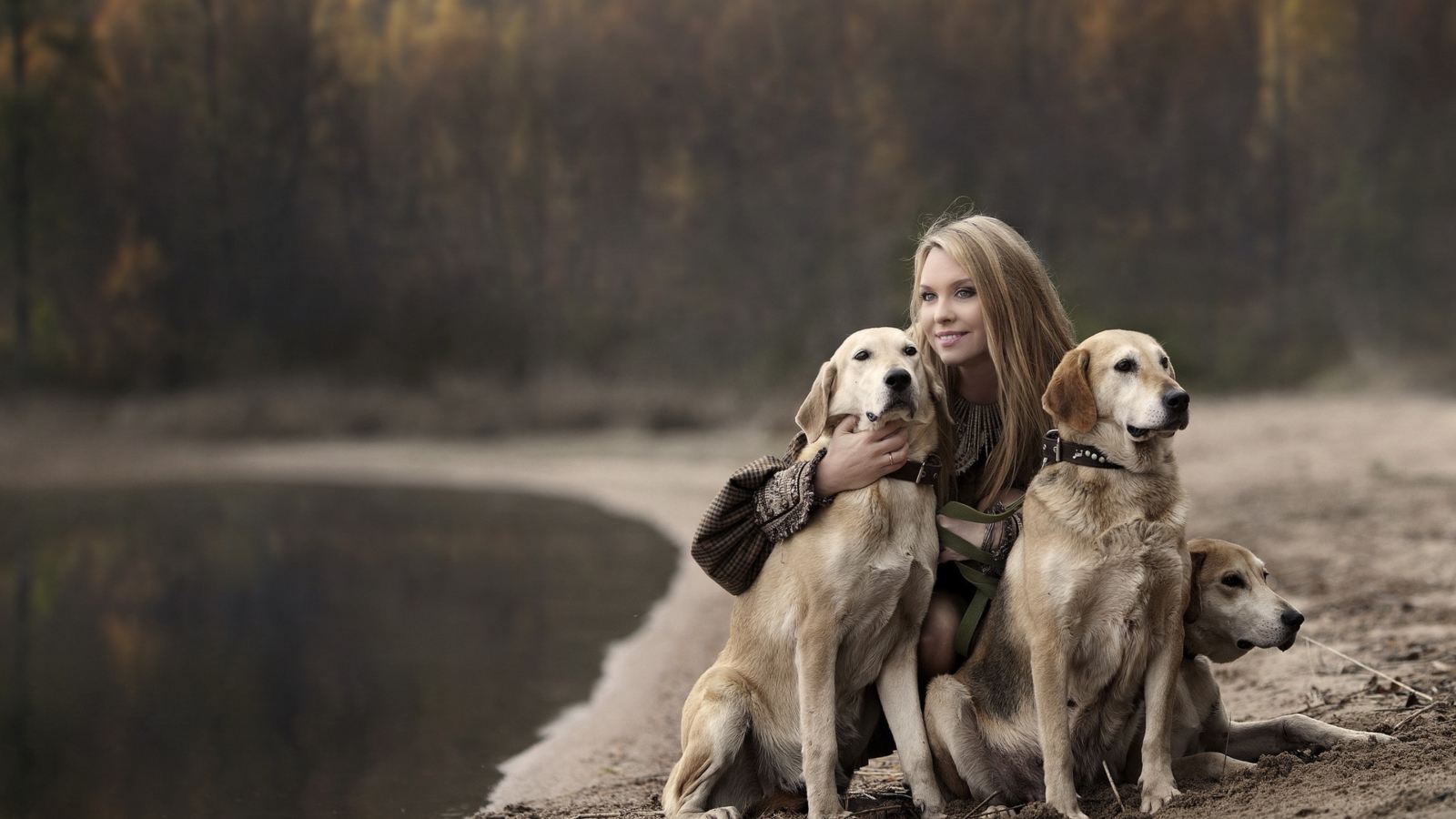 Screenshot №1 pro téma Girl With Dogs 1600x900