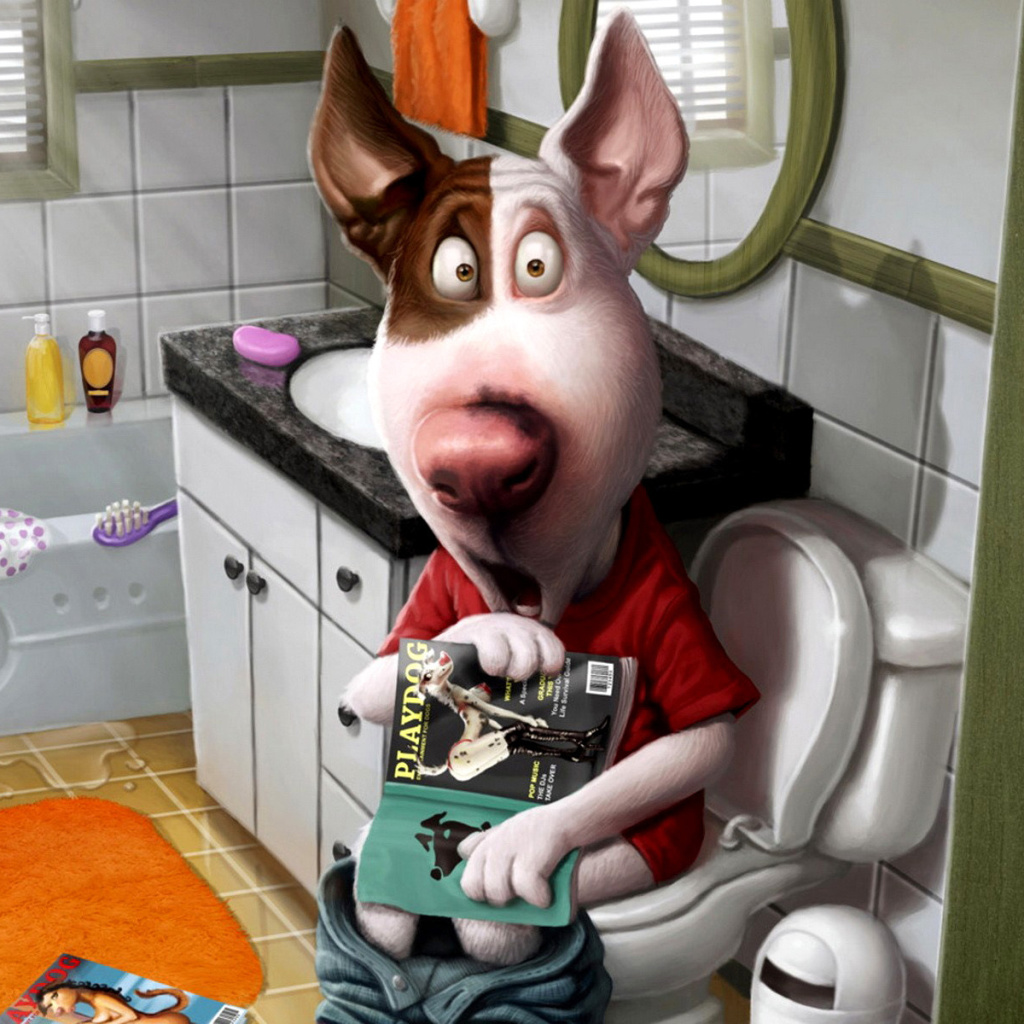 Das Comic Dog in Toilet with Magazine Wallpaper 1024x1024