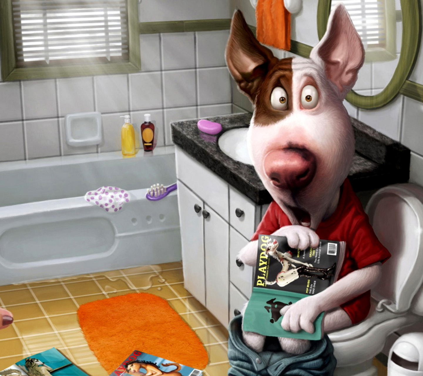 Screenshot №1 pro téma Comic Dog in Toilet with Magazine 1440x1280