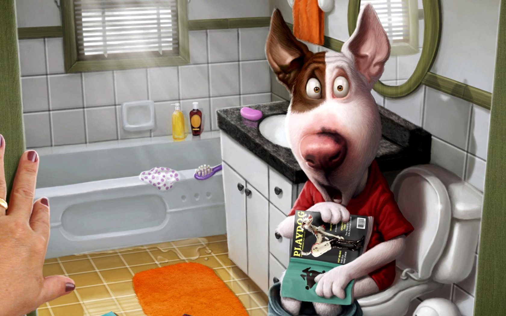 Screenshot №1 pro téma Comic Dog in Toilet with Magazine 1680x1050