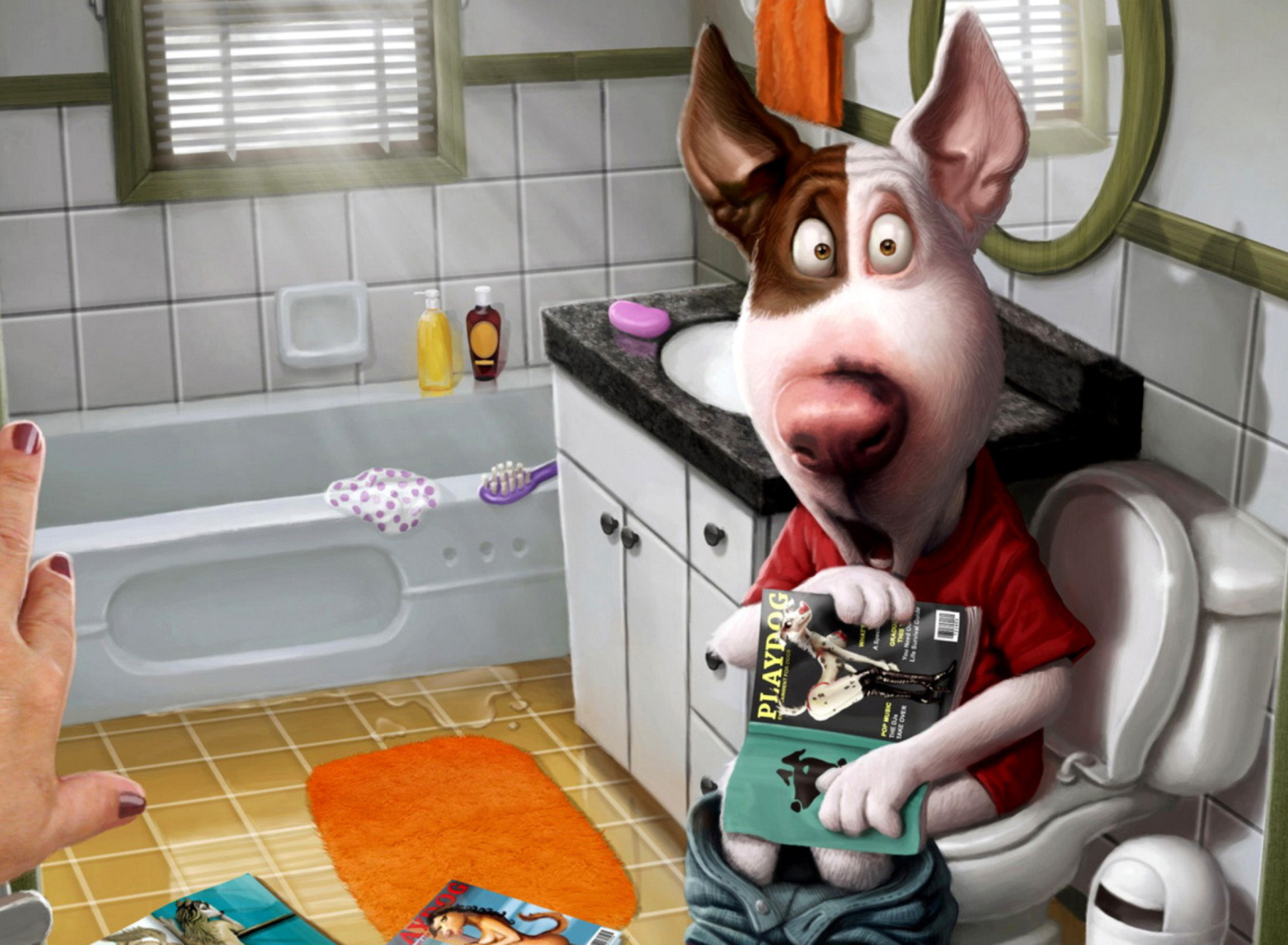 Screenshot №1 pro téma Comic Dog in Toilet with Magazine 1920x1408
